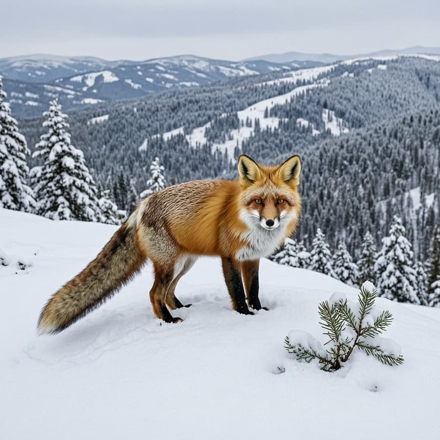 Wan 2.7 Image sample — red fox on a snowy hill photo
